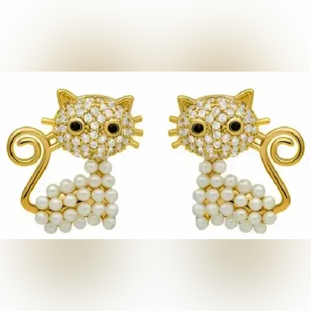 GOLD AND PEARL KITTY STUD 
EARRINGS
